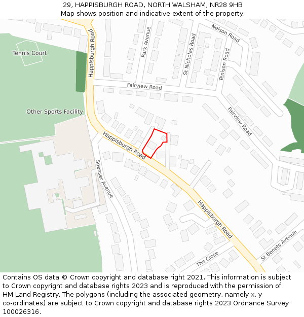29, HAPPISBURGH ROAD, NORTH WALSHAM, NR28 9HB: Location map and indicative extent of plot