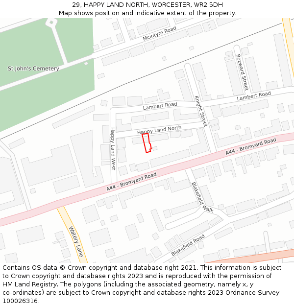 29, HAPPY LAND NORTH, WORCESTER, WR2 5DH: Location map and indicative extent of plot