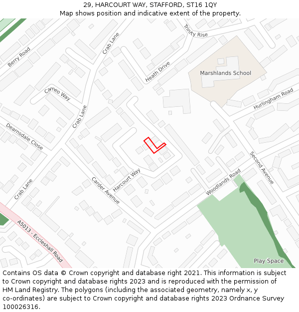 29, HARCOURT WAY, STAFFORD, ST16 1QY: Location map and indicative extent of plot