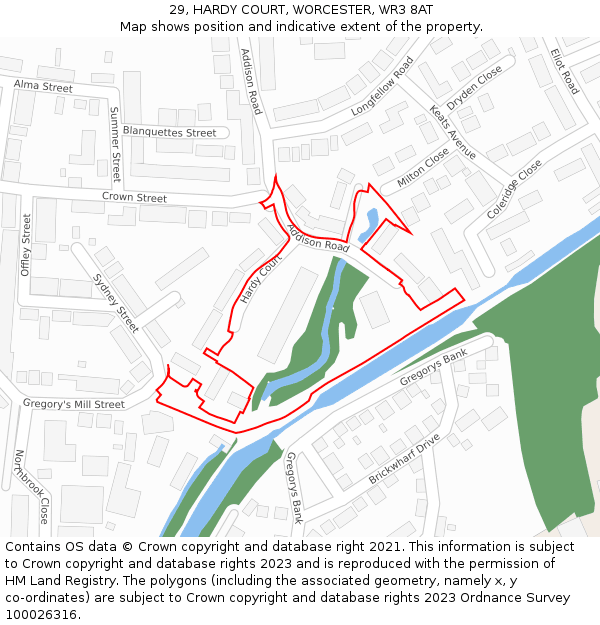 29, HARDY COURT, WORCESTER, WR3 8AT: Location map and indicative extent of plot
