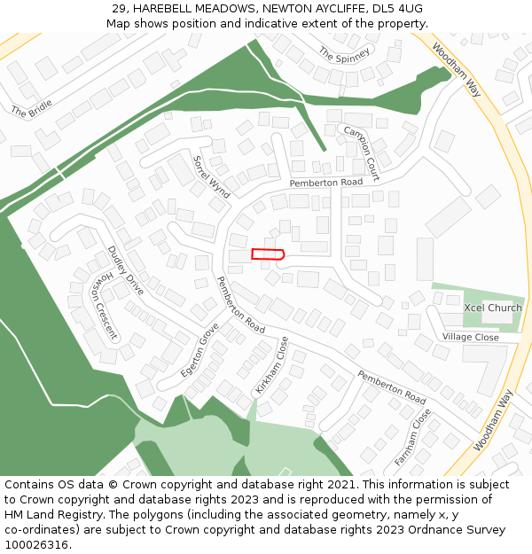29, HAREBELL MEADOWS, NEWTON AYCLIFFE, DL5 4UG: Location map and indicative extent of plot