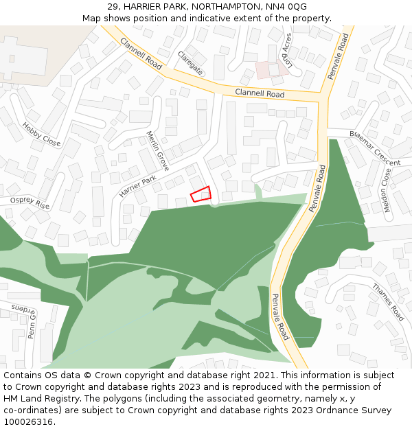 29, HARRIER PARK, NORTHAMPTON, NN4 0QG: Location map and indicative extent of plot