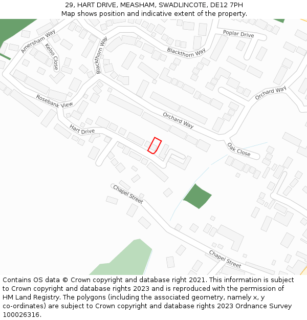 29, HART DRIVE, MEASHAM, SWADLINCOTE, DE12 7PH: Location map and indicative extent of plot