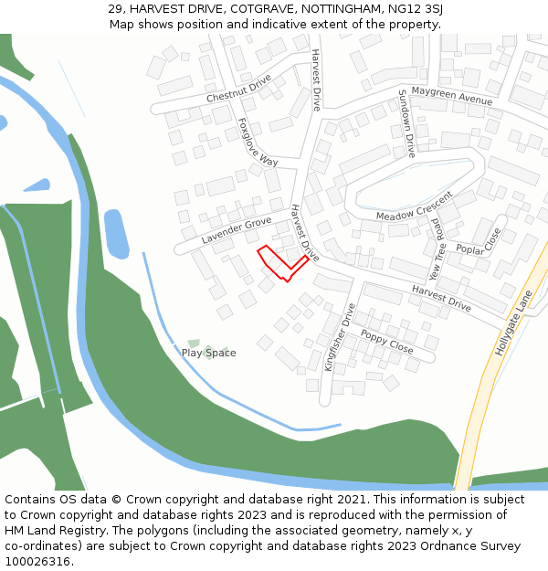 29, HARVEST DRIVE, COTGRAVE, NOTTINGHAM, NG12 3SJ: Location map and indicative extent of plot