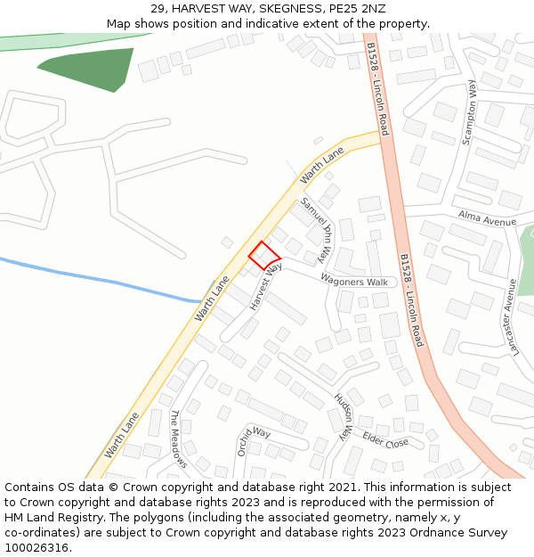 29, HARVEST WAY, SKEGNESS, PE25 2NZ: Location map and indicative extent of plot