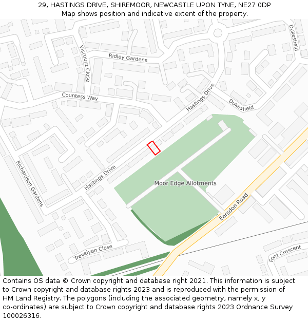 29, HASTINGS DRIVE, SHIREMOOR, NEWCASTLE UPON TYNE, NE27 0DP: Location map and indicative extent of plot