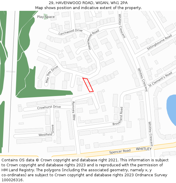 29, HAVENWOOD ROAD, WIGAN, WN1 2PA: Location map and indicative extent of plot