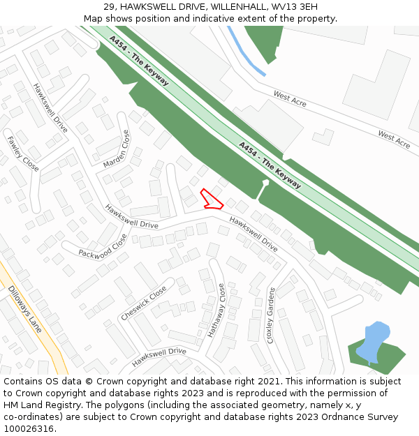 29, HAWKSWELL DRIVE, WILLENHALL, WV13 3EH: Location map and indicative extent of plot