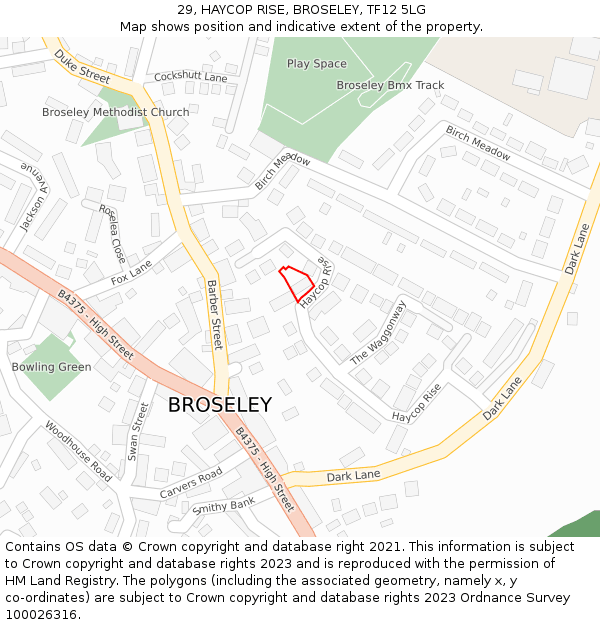 29, HAYCOP RISE, BROSELEY, TF12 5LG: Location map and indicative extent of plot