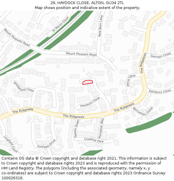 29, HAYDOCK CLOSE, ALTON, GU34 2TL: Location map and indicative extent of plot