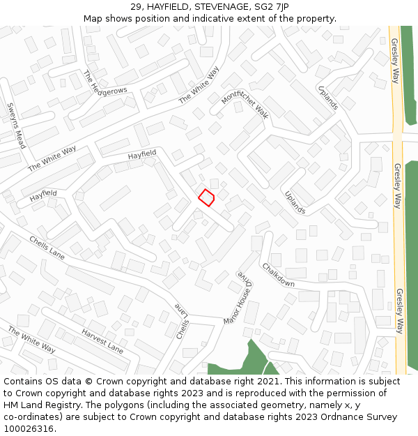 29, HAYFIELD, STEVENAGE, SG2 7JP: Location map and indicative extent of plot