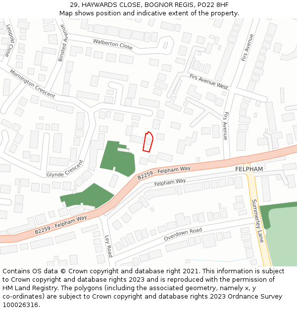 29, HAYWARDS CLOSE, BOGNOR REGIS, PO22 8HF: Location map and indicative extent of plot