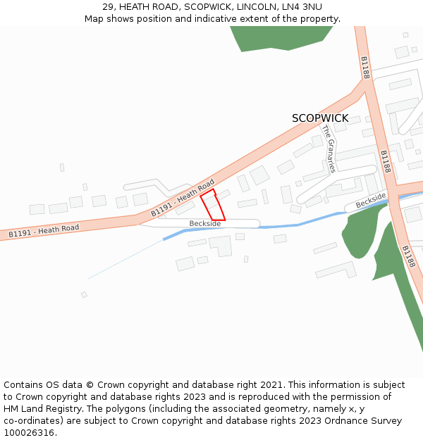 29, HEATH ROAD, SCOPWICK, LINCOLN, LN4 3NU: Location map and indicative extent of plot