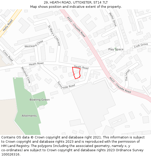 29, HEATH ROAD, UTTOXETER, ST14 7LT: Location map and indicative extent of plot
