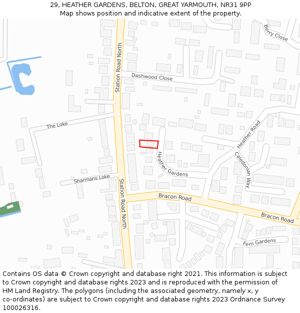 29, HEATHER GARDENS, BELTON, GREAT YARMOUTH, NR31 9PP: Location map and indicative extent of plot