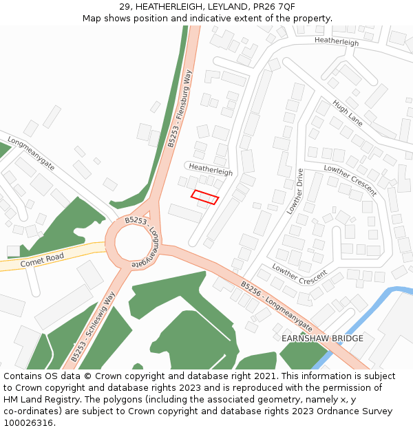 29, HEATHERLEIGH, LEYLAND, PR26 7QF: Location map and indicative extent of plot