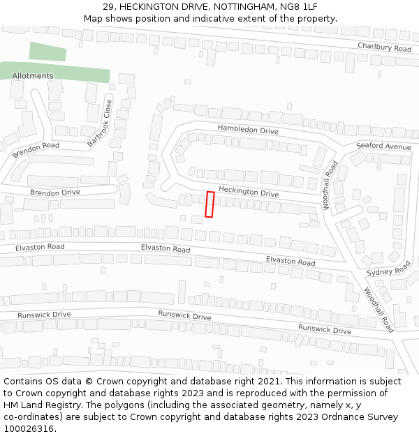 29, HECKINGTON DRIVE, NOTTINGHAM, NG8 1LF: Location map and indicative extent of plot