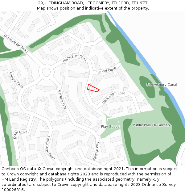 29, HEDINGHAM ROAD, LEEGOMERY, TELFORD, TF1 6ZT: Location map and indicative extent of plot