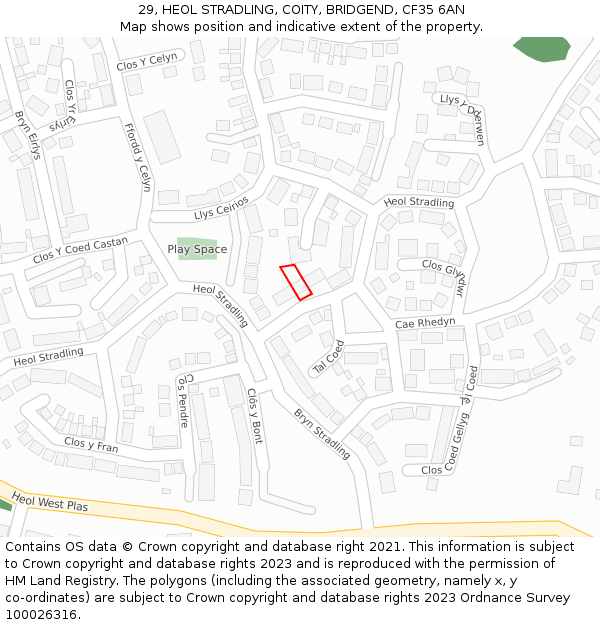 29, HEOL STRADLING, COITY, BRIDGEND, CF35 6AN: Location map and indicative extent of plot