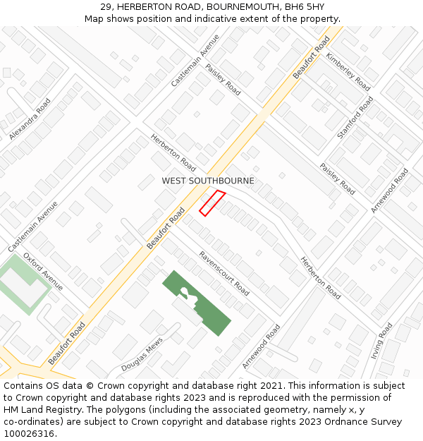 29, HERBERTON ROAD, BOURNEMOUTH, BH6 5HY: Location map and indicative extent of plot