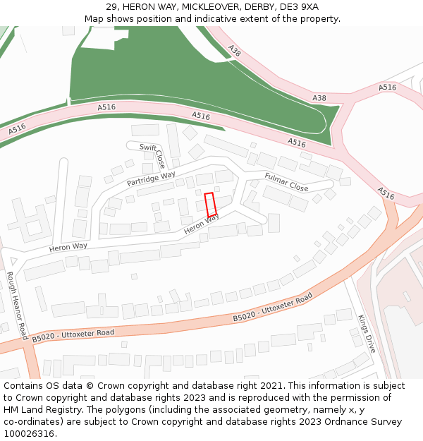 29, HERON WAY, MICKLEOVER, DERBY, DE3 9XA: Location map and indicative extent of plot