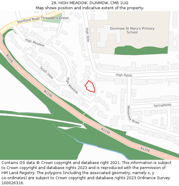 29, HIGH MEADOW, DUNMOW, CM6 1UG: Location map and indicative extent of plot
