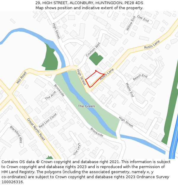 29, HIGH STREET, ALCONBURY, HUNTINGDON, PE28 4DS: Location map and indicative extent of plot