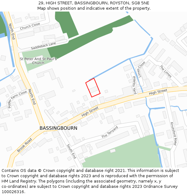 29, HIGH STREET, BASSINGBOURN, ROYSTON, SG8 5NE: Location map and indicative extent of plot