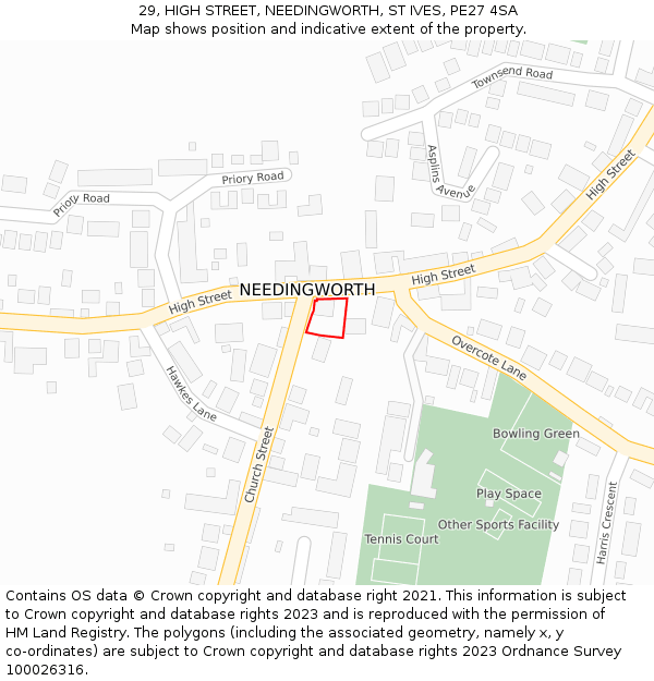 29, HIGH STREET, NEEDINGWORTH, ST IVES, PE27 4SA: Location map and indicative extent of plot