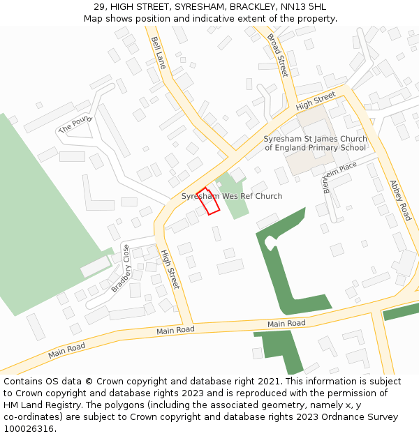 29, HIGH STREET, SYRESHAM, BRACKLEY, NN13 5HL: Location map and indicative extent of plot