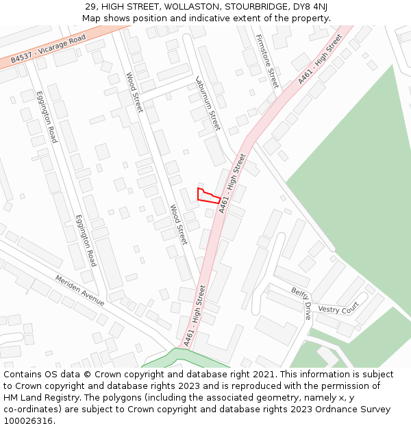 29, HIGH STREET, WOLLASTON, STOURBRIDGE, DY8 4NJ: Location map and indicative extent of plot