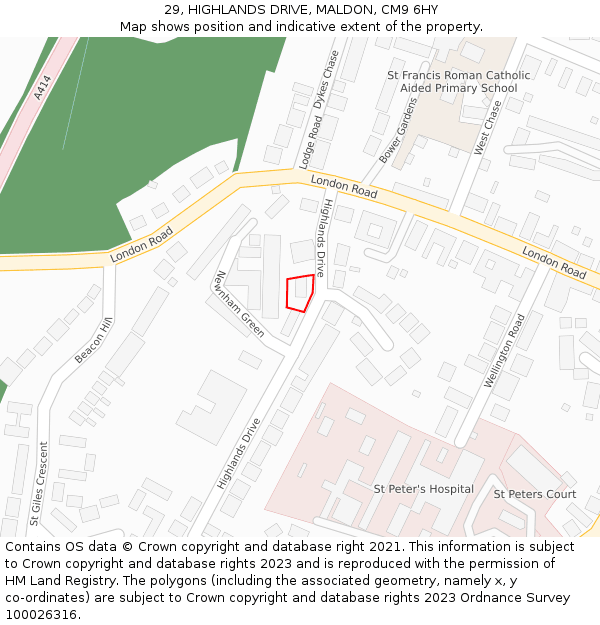 29, HIGHLANDS DRIVE, MALDON, CM9 6HY: Location map and indicative extent of plot