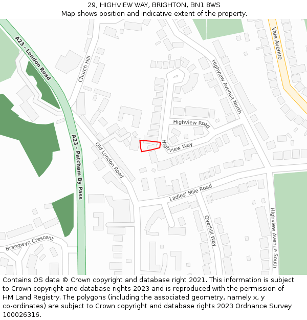29, HIGHVIEW WAY, BRIGHTON, BN1 8WS: Location map and indicative extent of plot