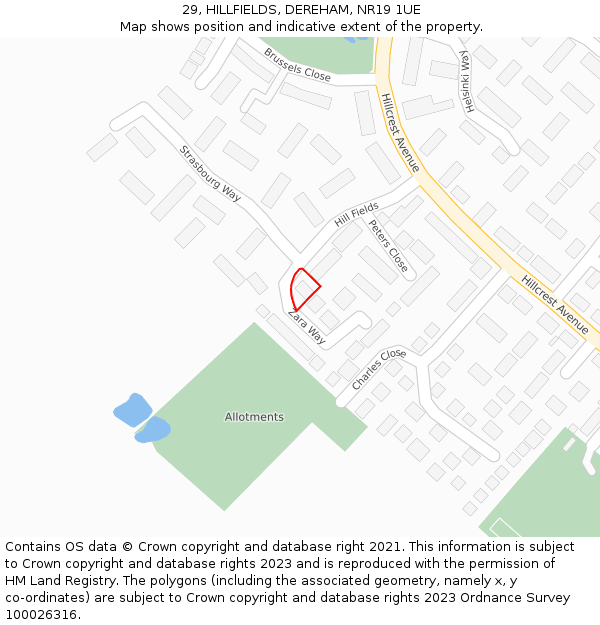 29, HILLFIELDS, DEREHAM, NR19 1UE: Location map and indicative extent of plot