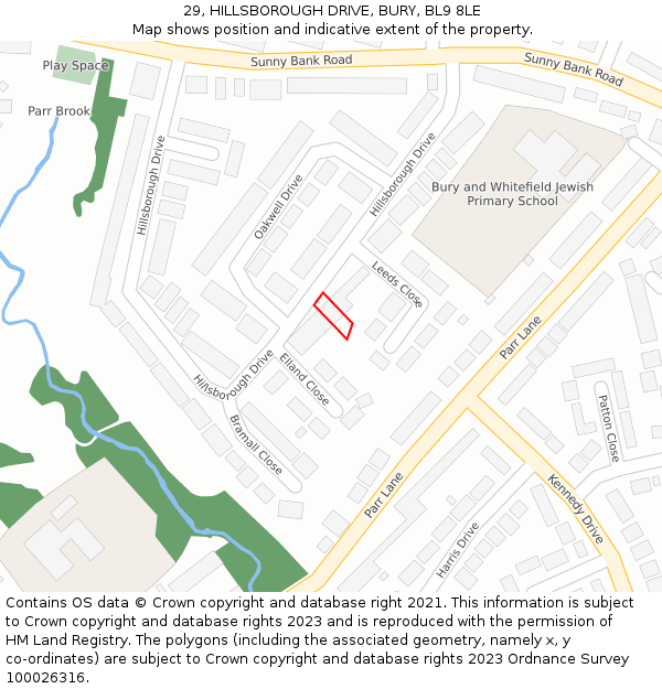 29, HILLSBOROUGH DRIVE, BURY, BL9 8LE: Location map and indicative extent of plot