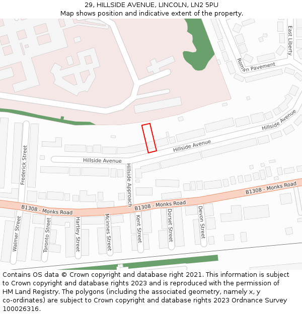 29, HILLSIDE AVENUE, LINCOLN, LN2 5PU: Location map and indicative extent of plot