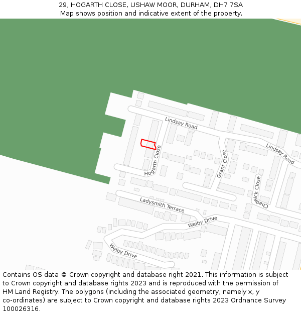 29, HOGARTH CLOSE, USHAW MOOR, DURHAM, DH7 7SA: Location map and indicative extent of plot