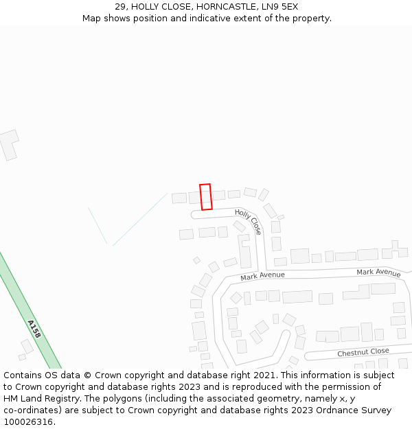 29, HOLLY CLOSE, HORNCASTLE, LN9 5EX: Location map and indicative extent of plot
