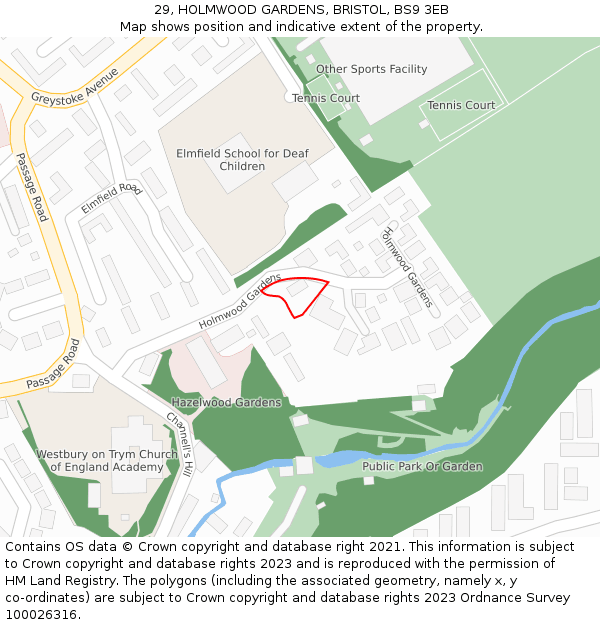 29, HOLMWOOD GARDENS, BRISTOL, BS9 3EB: Location map and indicative extent of plot