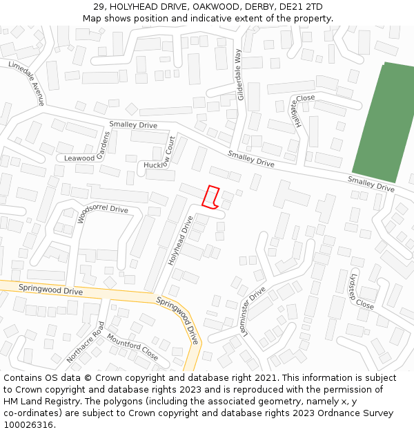 29, HOLYHEAD DRIVE, OAKWOOD, DERBY, DE21 2TD: Location map and indicative extent of plot
