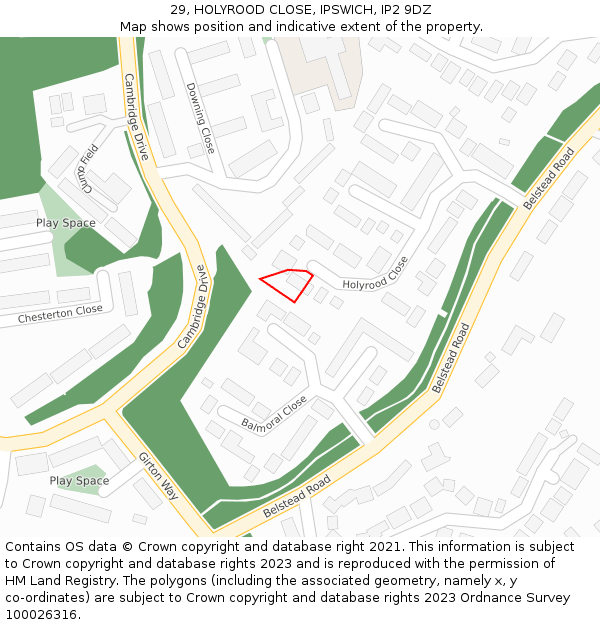 29, HOLYROOD CLOSE, IPSWICH, IP2 9DZ: Location map and indicative extent of plot