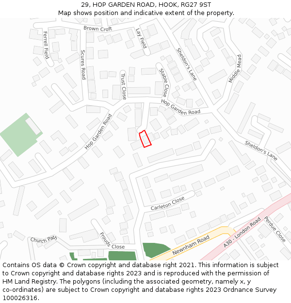 29, HOP GARDEN ROAD, HOOK, RG27 9ST: Location map and indicative extent of plot