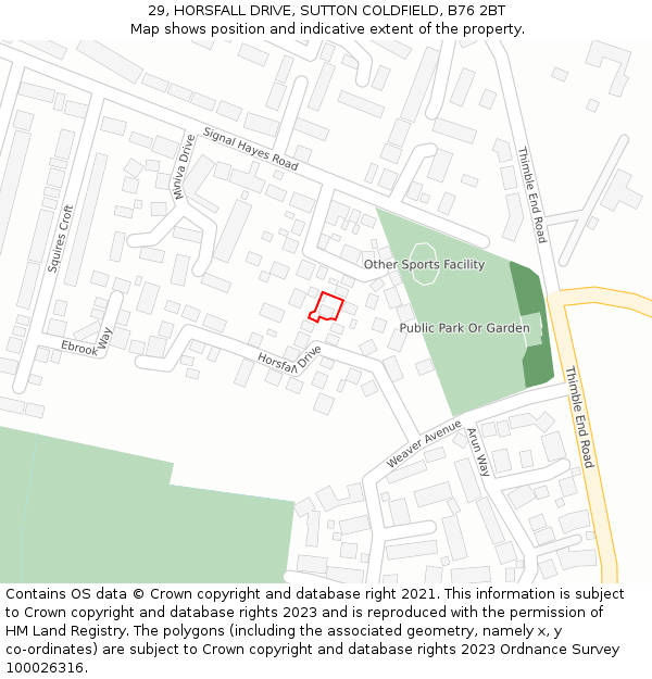 29, HORSFALL DRIVE, SUTTON COLDFIELD, B76 2BT: Location map and indicative extent of plot