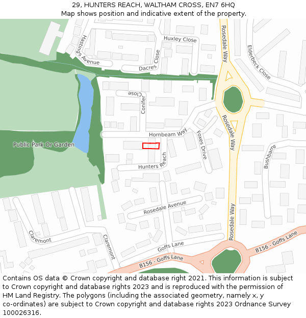 29, HUNTERS REACH, WALTHAM CROSS, EN7 6HQ: Location map and indicative extent of plot