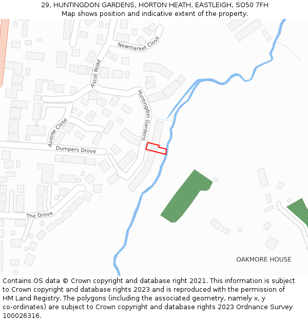 29, HUNTINGDON GARDENS, HORTON HEATH, EASTLEIGH, SO50 7FH: Location map and indicative extent of plot