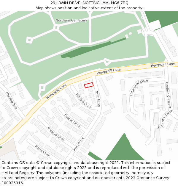 29, IRWIN DRIVE, NOTTINGHAM, NG6 7BQ: Location map and indicative extent of plot