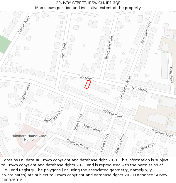 29, IVRY STREET, IPSWICH, IP1 3QP: Location map and indicative extent of plot