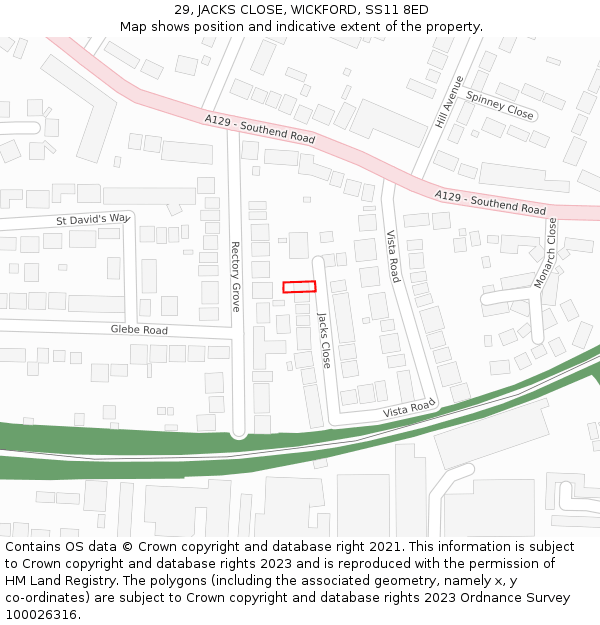 29, JACKS CLOSE, WICKFORD, SS11 8ED: Location map and indicative extent of plot