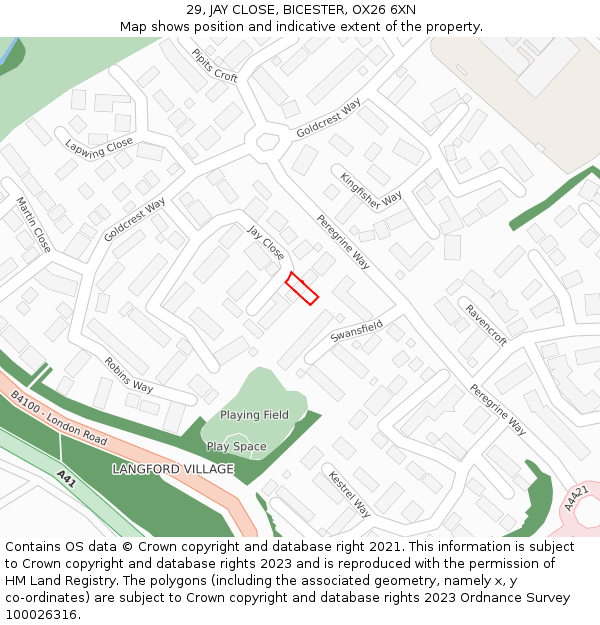 29, JAY CLOSE, BICESTER, OX26 6XN: Location map and indicative extent of plot