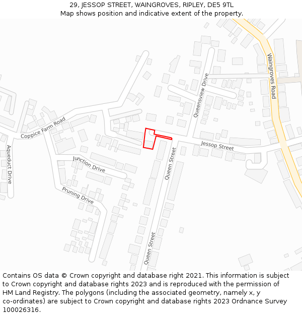 29, JESSOP STREET, WAINGROVES, RIPLEY, DE5 9TL: Location map and indicative extent of plot